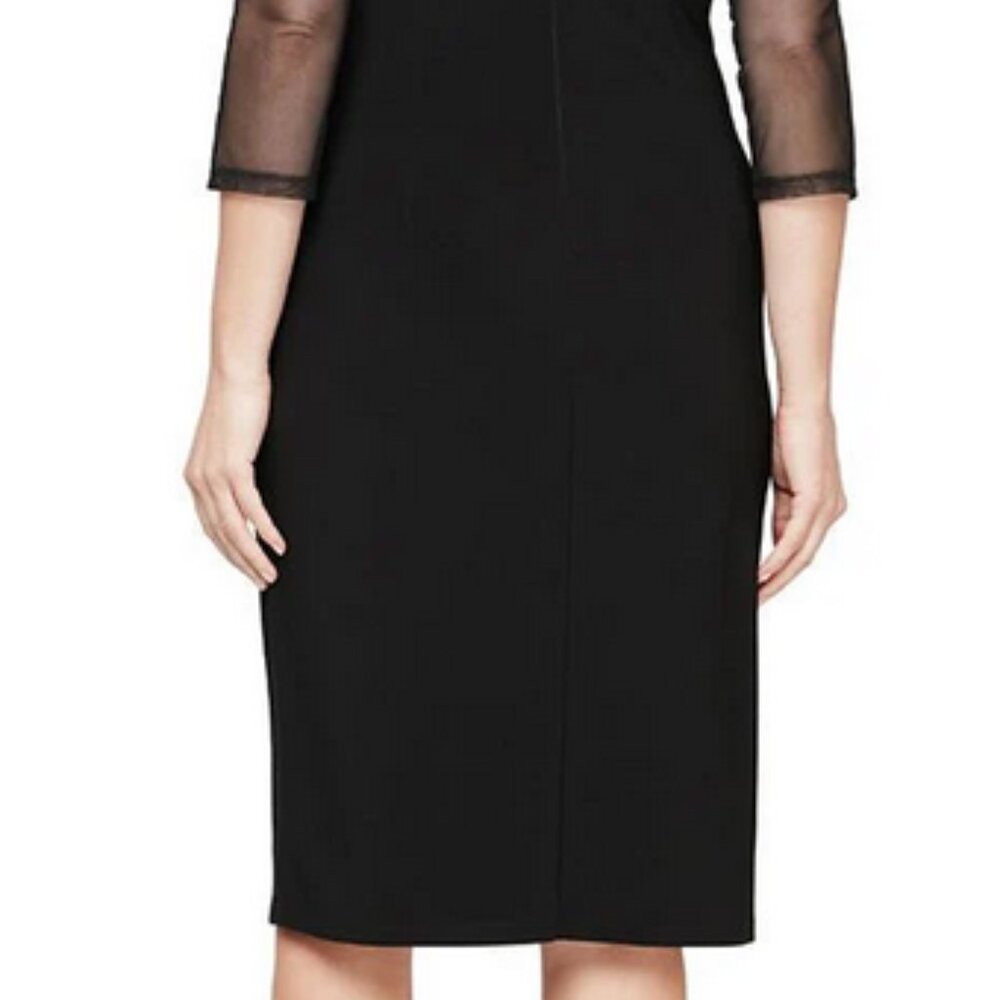 Alex Evenings Black Mesh-Sleeve Sheath Dress with Rhinestone Neckline - Picture 5 of 10